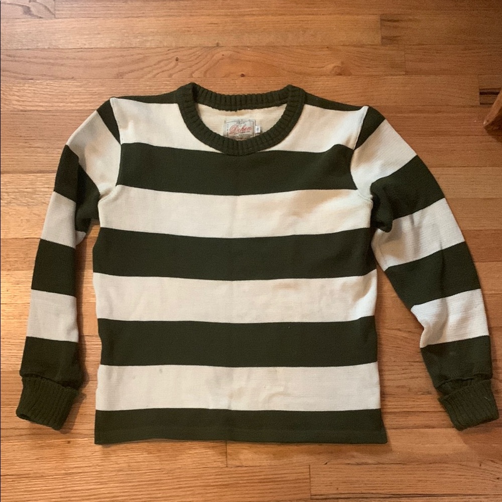 DEHEN Made in USA Green and White Striped Sweater size S